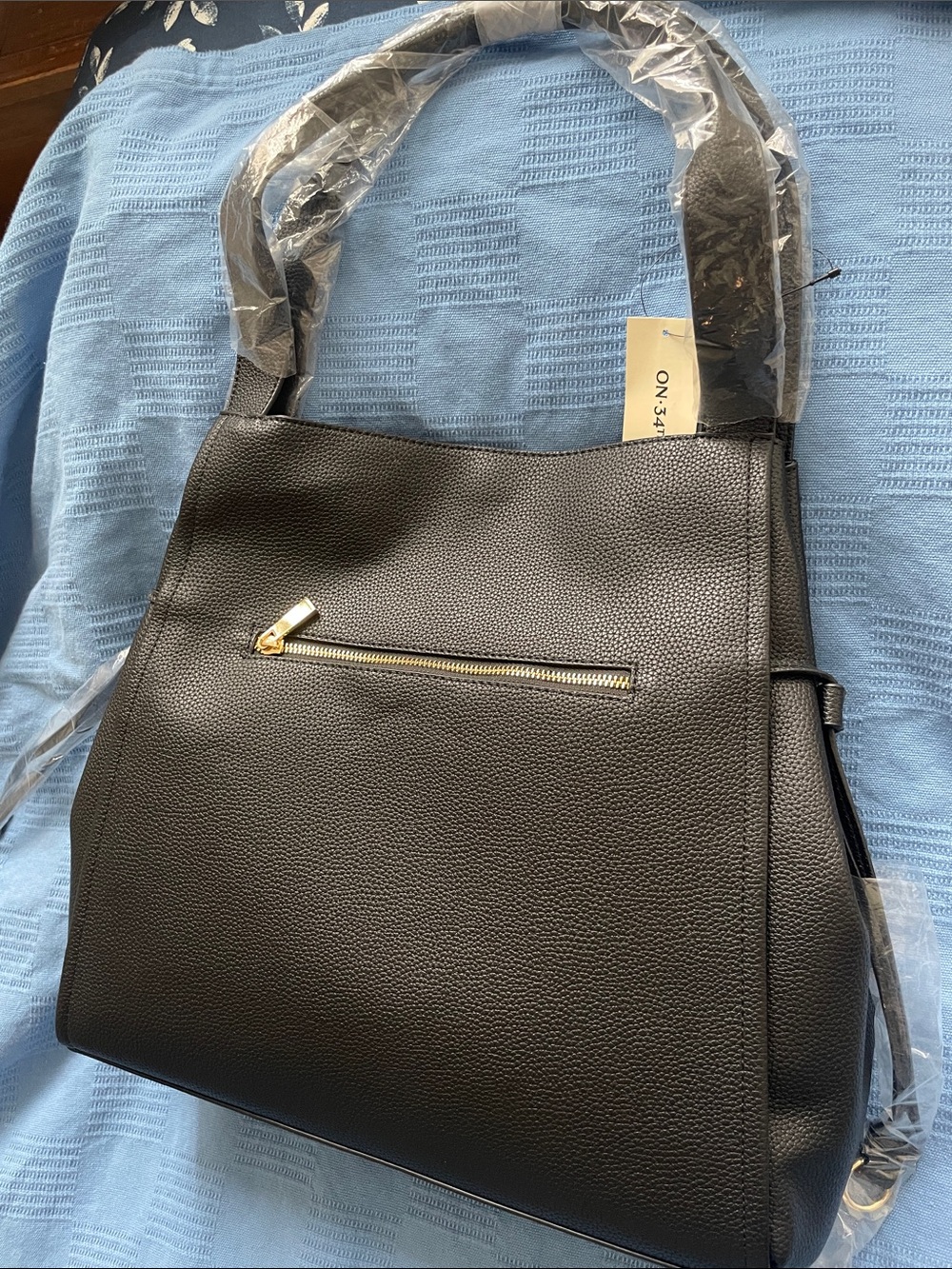 Black Leather Tote Bag - Sleek Everyday Carry. With removable pouch.